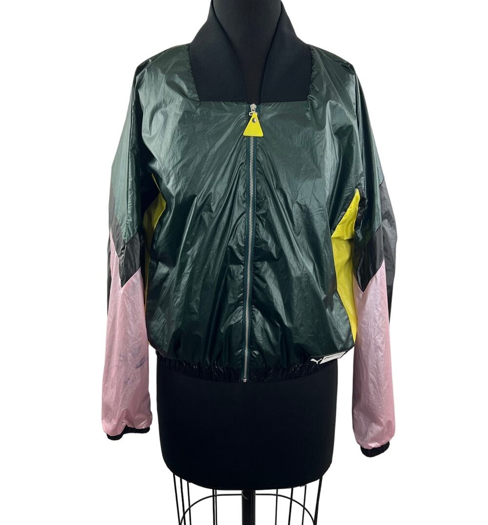 PUMA Jacket Color Block TZ Green Active Lightweight Bomber Jacket Size M Medium